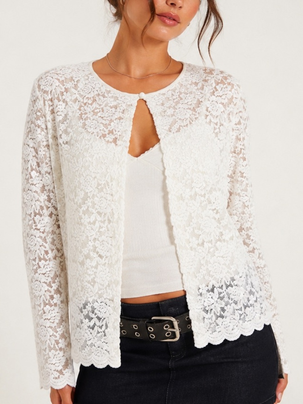 Y2K Signature by Robbie Bee White Floral Lace Open Front Jacket 1X made in USA